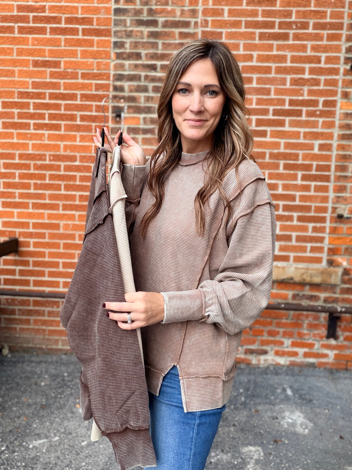 The Millton Ribbed Slit Front Crewneck