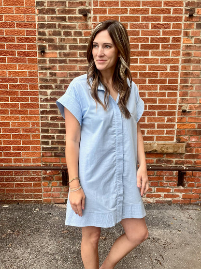 The Jovie Collared Mini Blue Dress