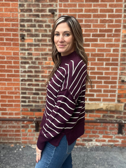 The Stella Stripe Burgundy Knit Sweater
