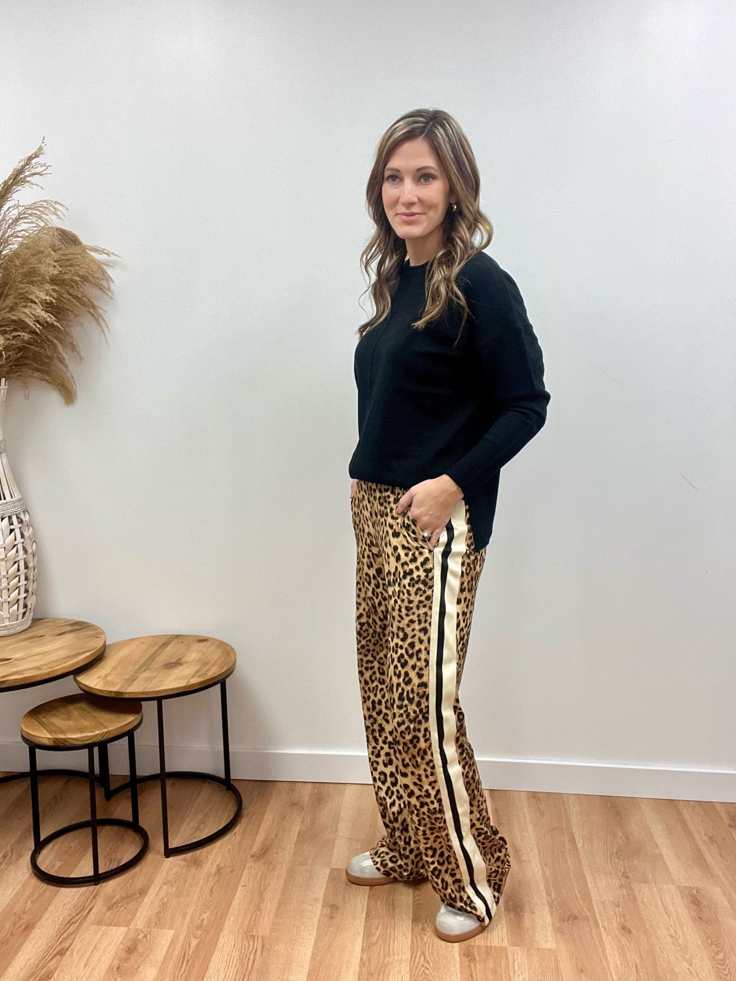 The Harlow Leopard Black Pants