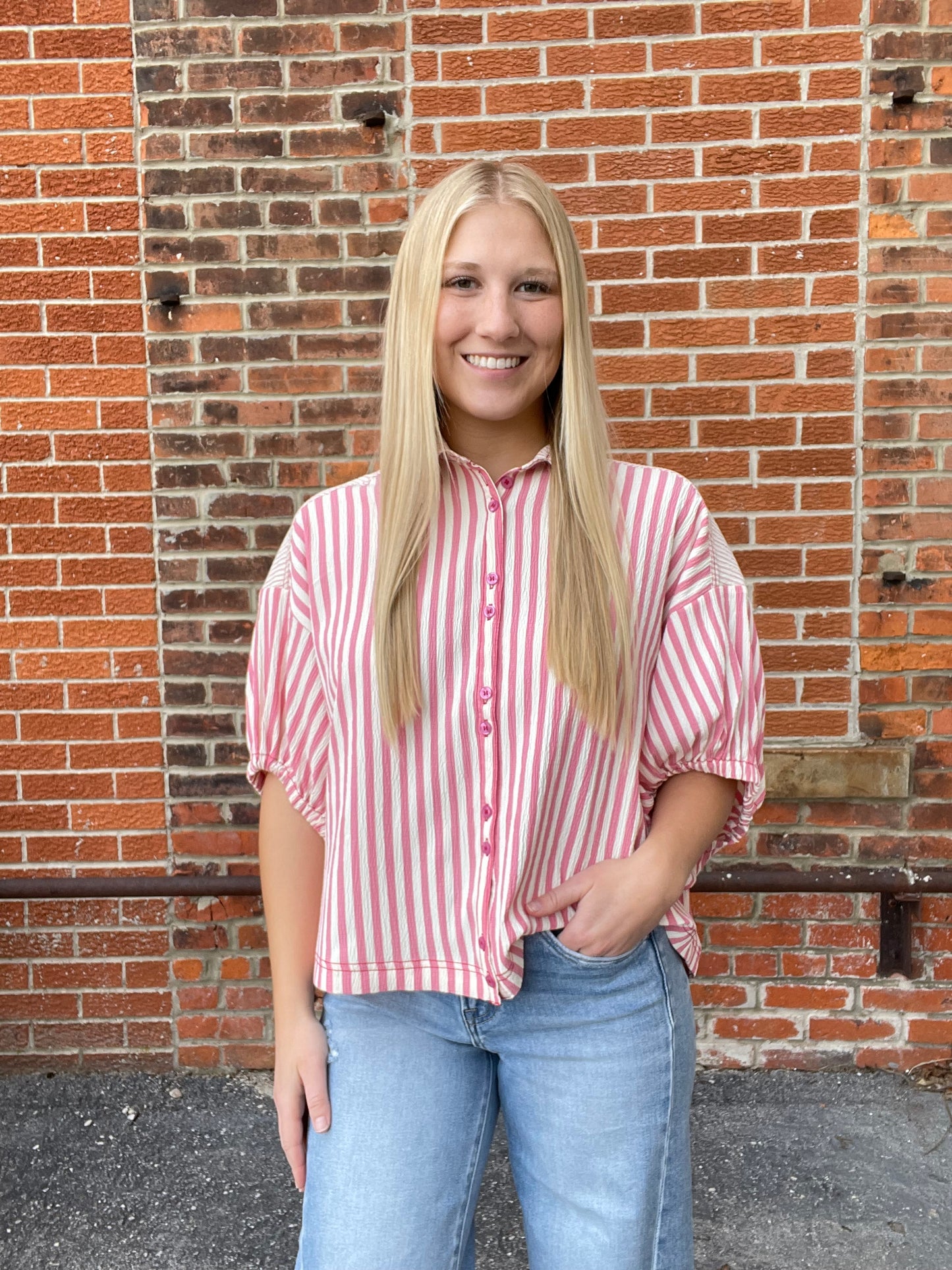 The Milha French Rose Button Up Top
