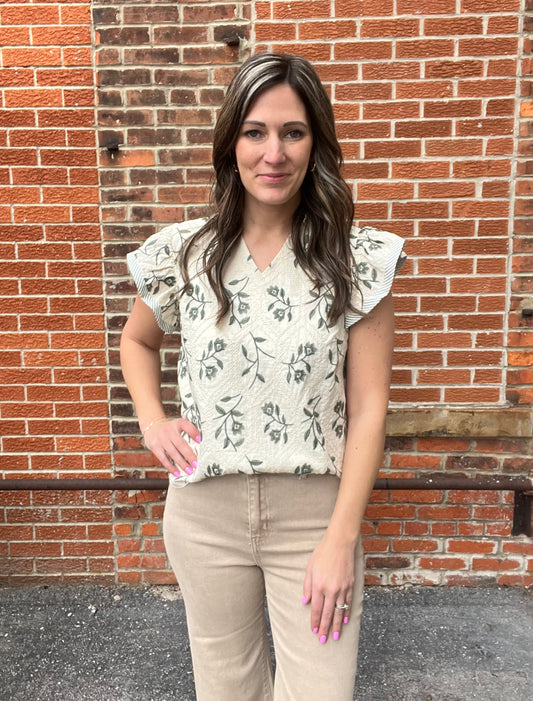 The June Sage Detailed Embroidery Top