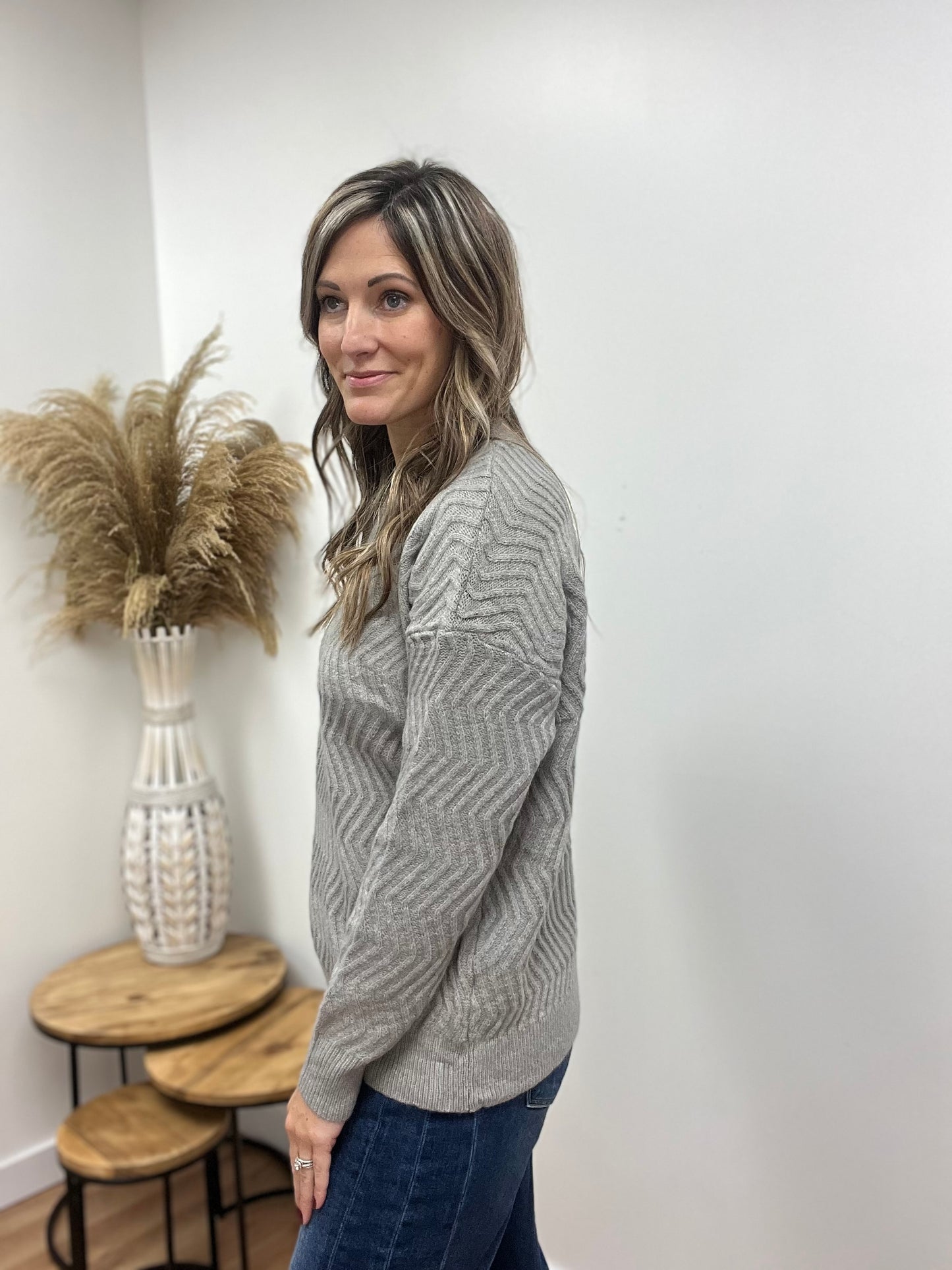 The Jordis Grey ZigZag Knit Sweater