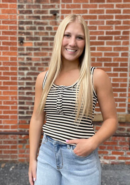 The Elina Striped Button Tank