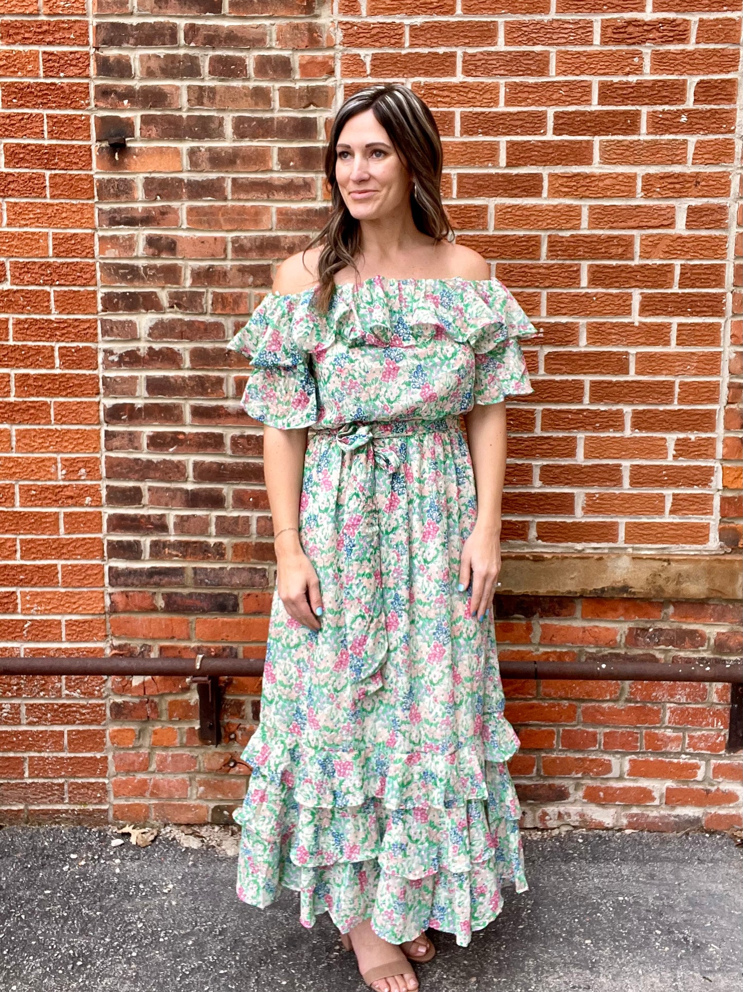 The Mikaela Off Shoulder Layered Maxi Dress