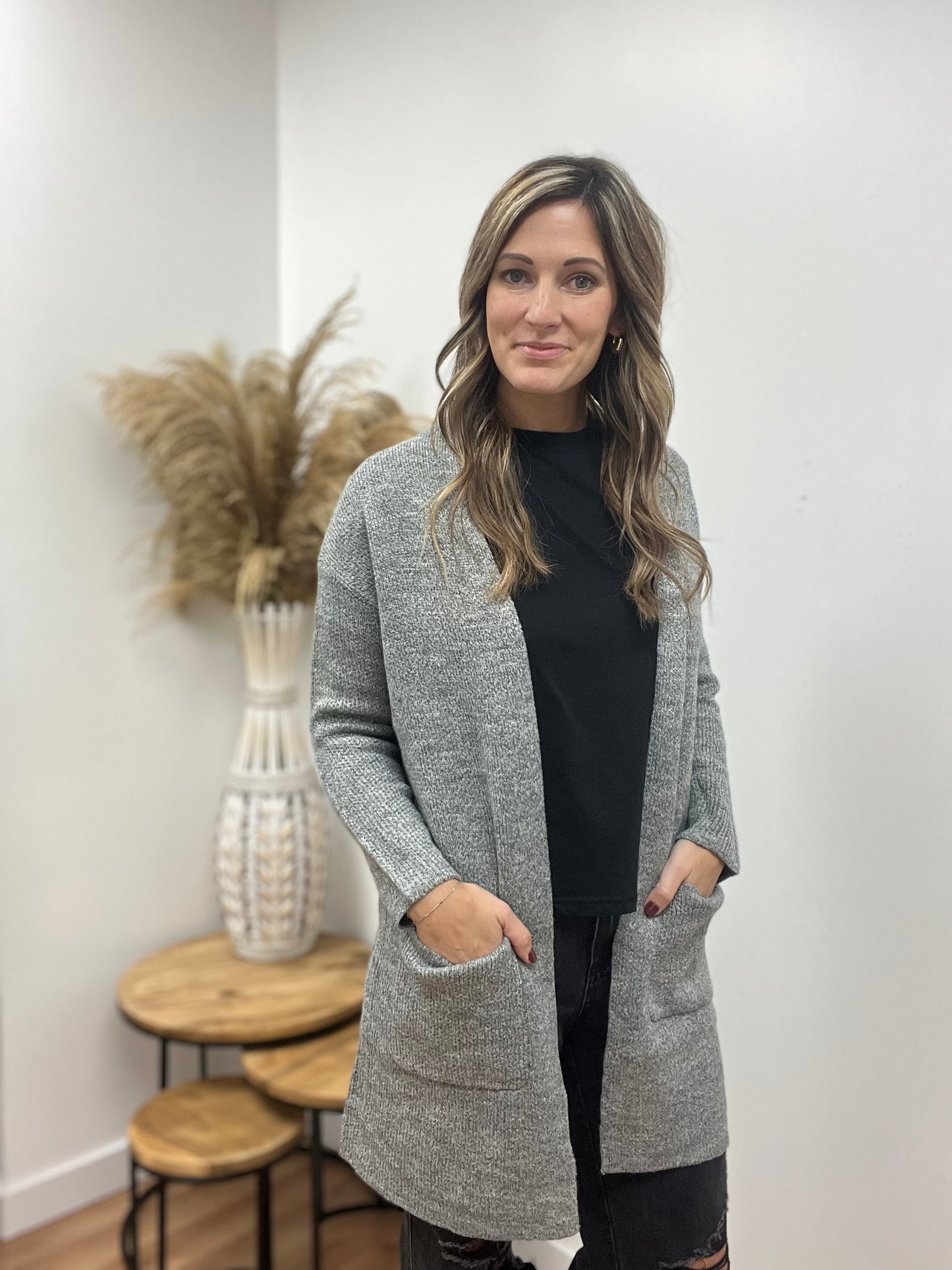 The Oberon Grey Open Sweater Cardigan