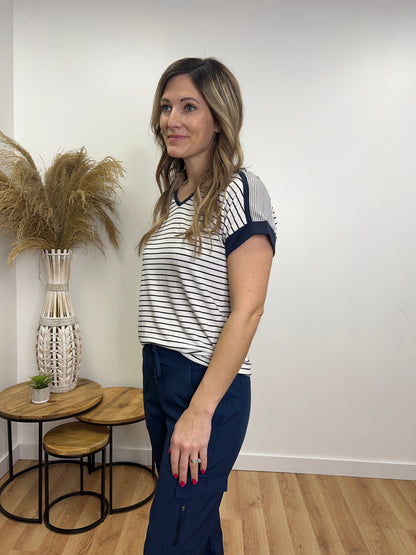 The Gilliam Navy Striped Short Sleeve Top