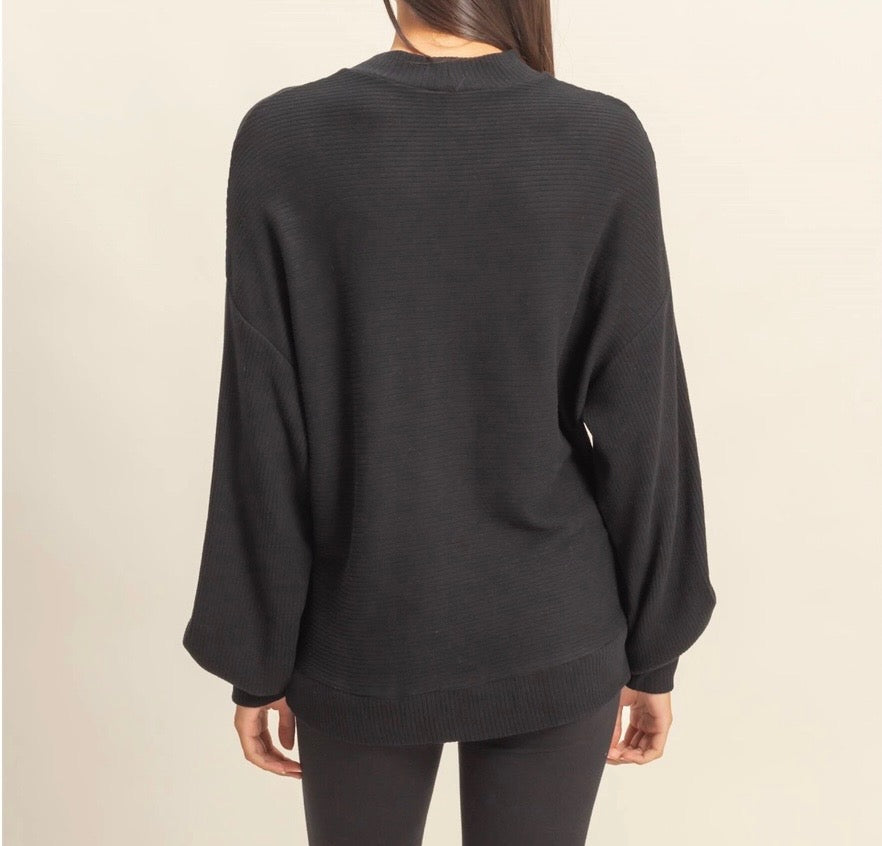 The Tara Black Ribbed Sweater