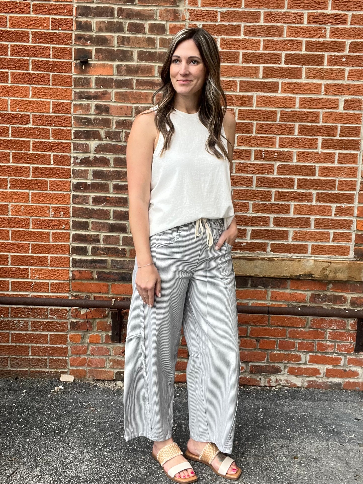 The Romilly Barrel Fit Striped Tie Front Pants
