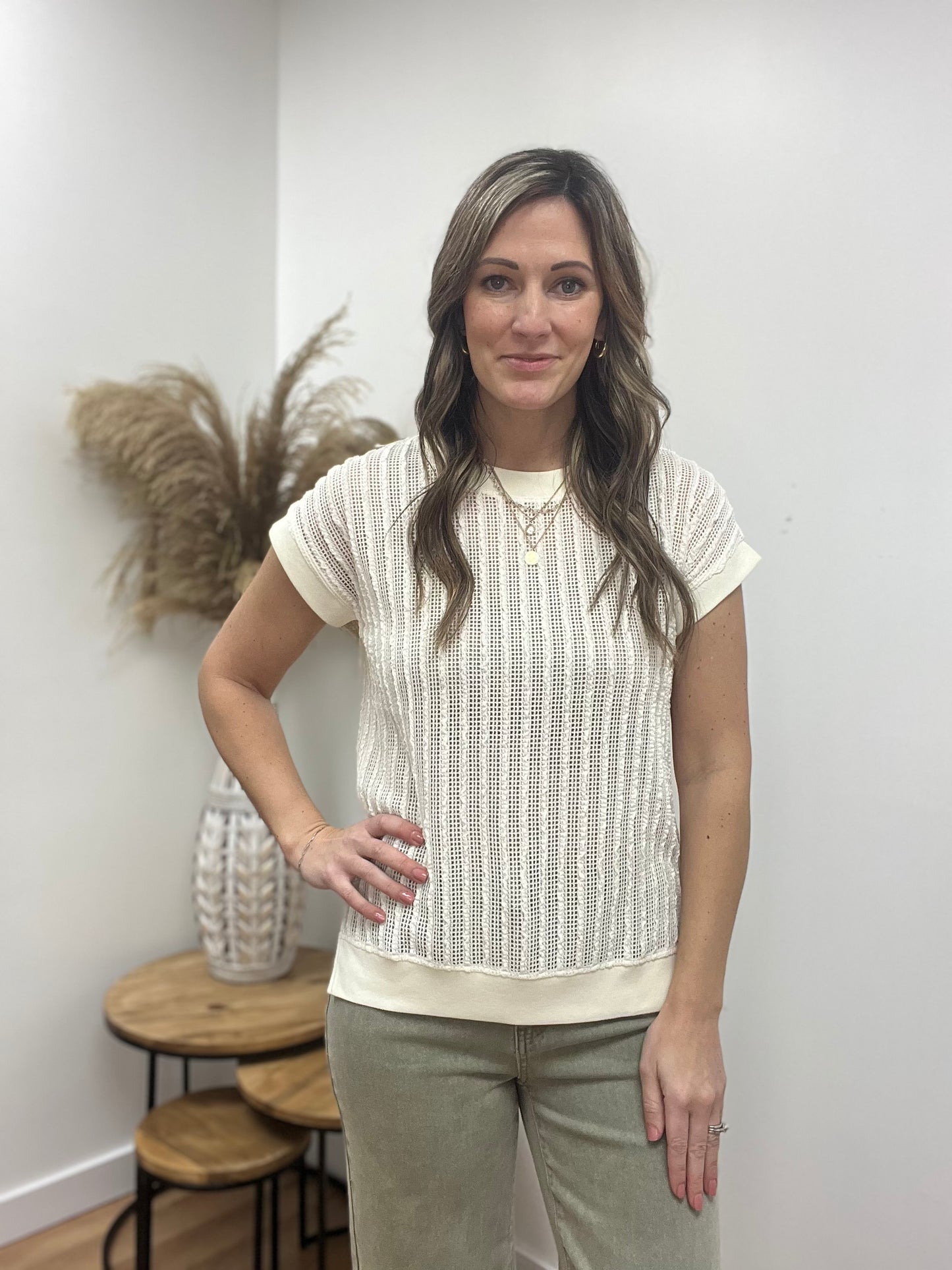 The Maisie Open Weaved Ivory Knit Top