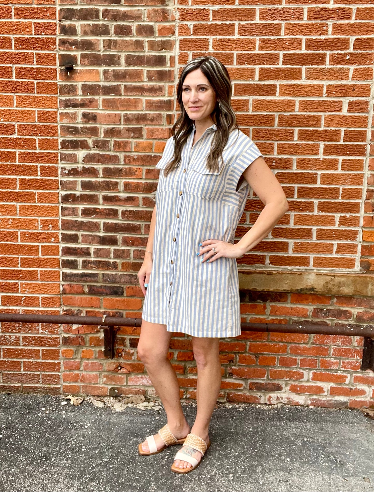 The Dealia Drop Sleeve Collared Button Down Mini Dress