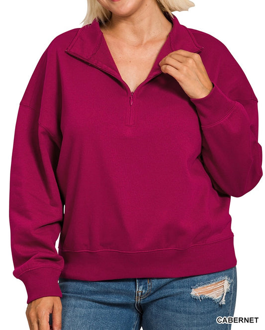 The Romi Curvy 1/4 Zip Pullover Sweatshirt