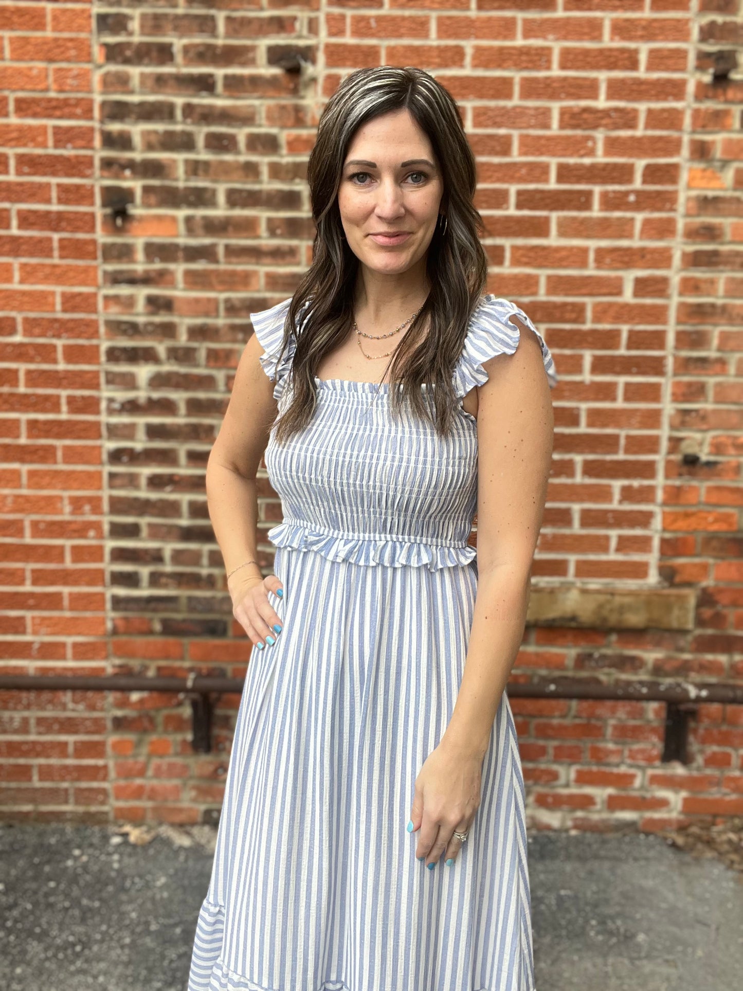 The Millton Striped Smocked Midi Dress
