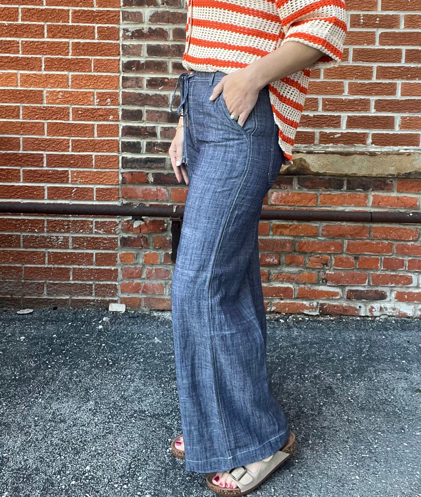 The Lowyn Navy Tie Front Straight Leg Trousers