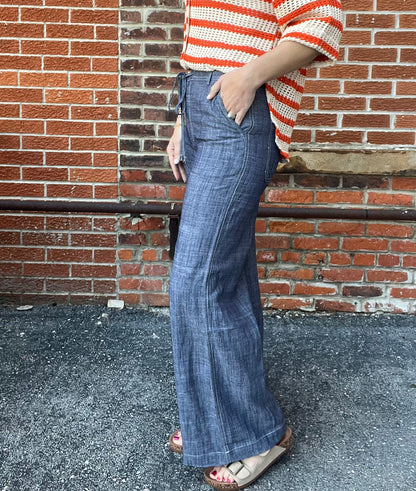 The Lowyn Navy Tie Front Straight Leg Trousers