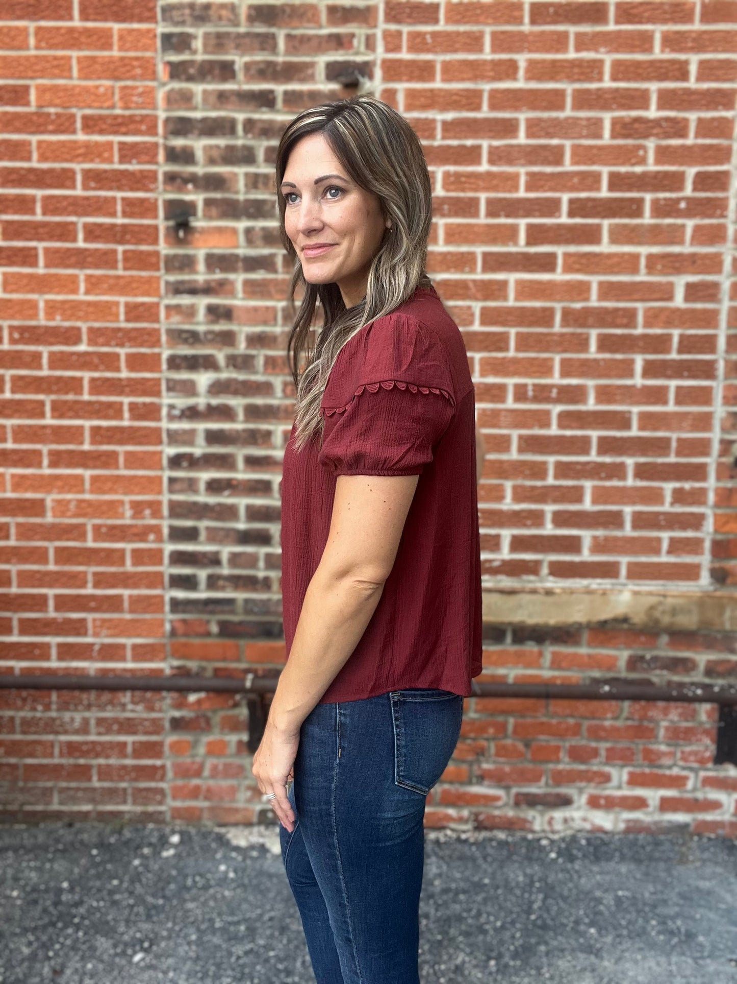 The Patterson Scallop Trim Blouse Top