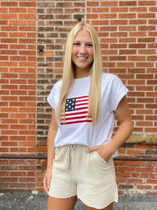 The Liberty Patchwork Short Sleeve Flag Top