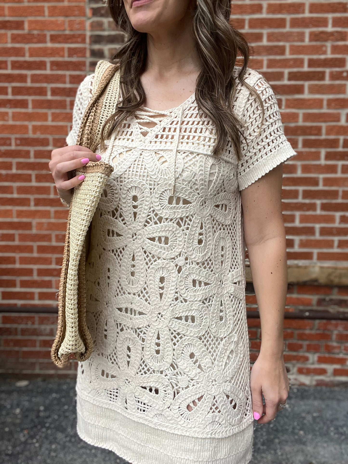The Isla Ivory Crochet Floral Mini Dress