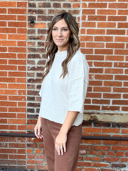 The Granville Cropped Oatmeal Textured Top