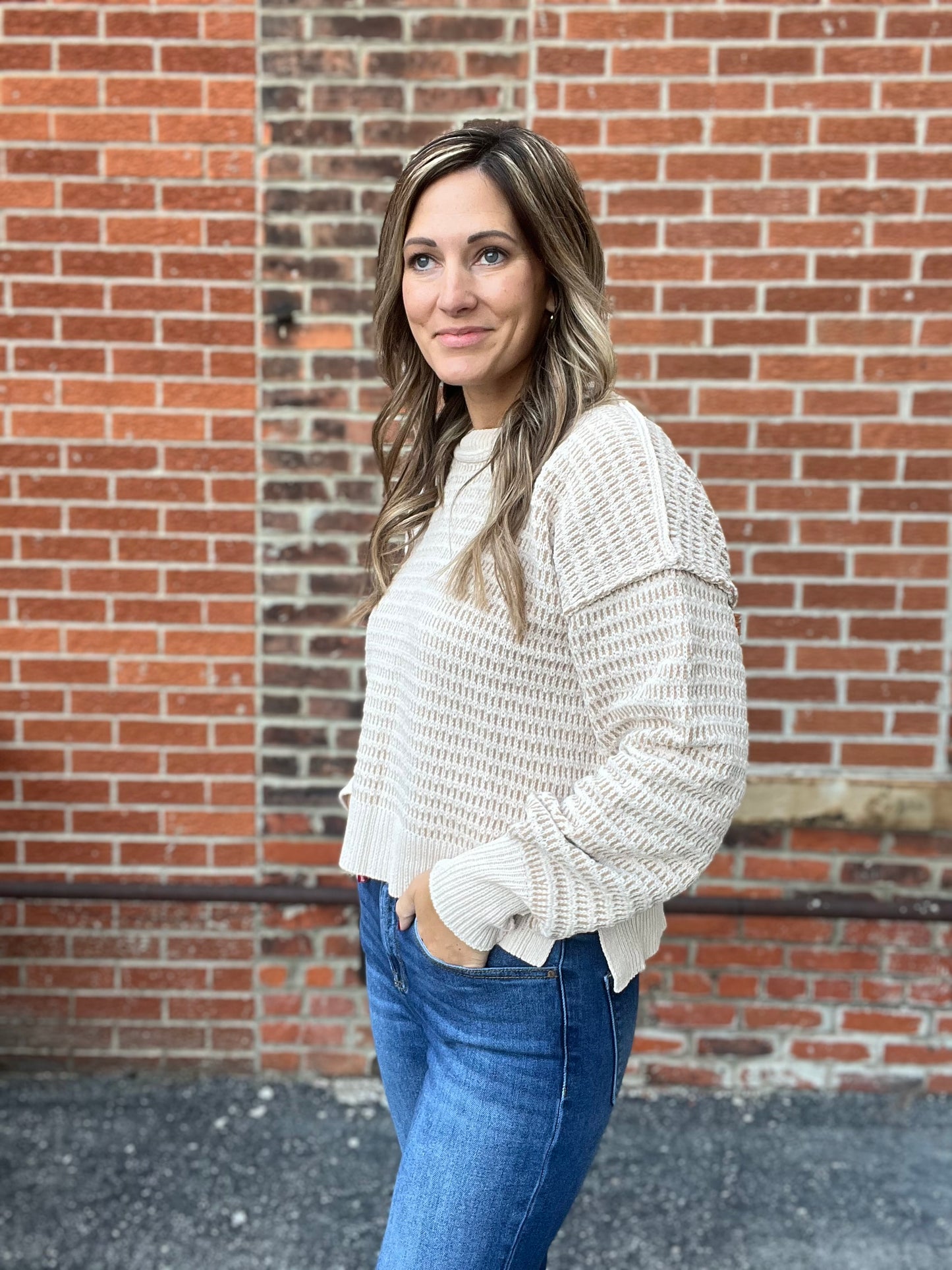 The Gemma Two Tone Textured Knit Sweater Top