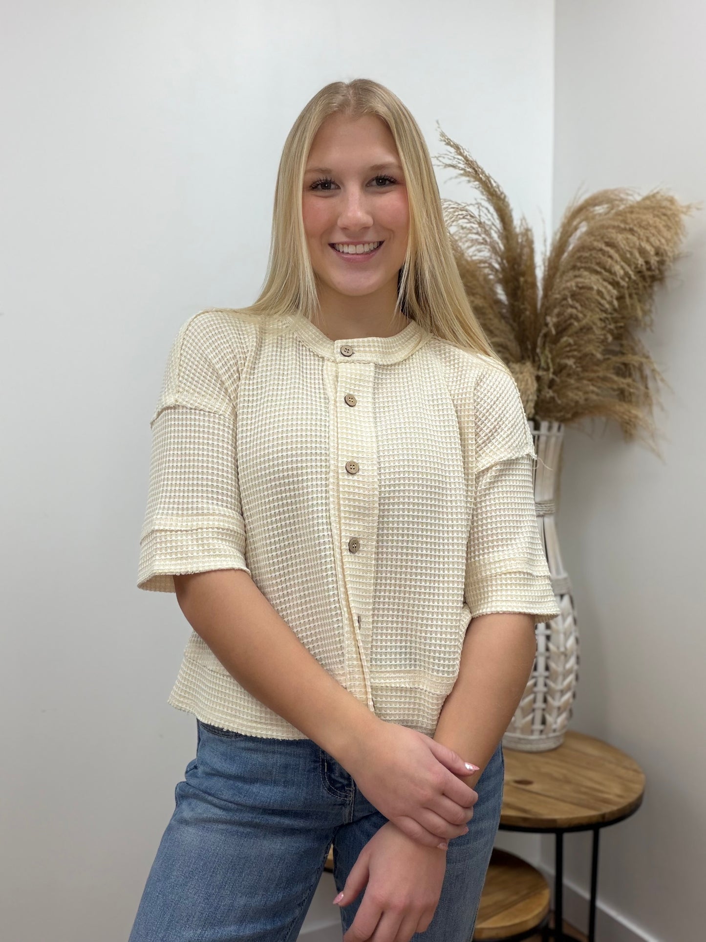 The Eleanor Waffle Knit Short Sleeve Cardigan