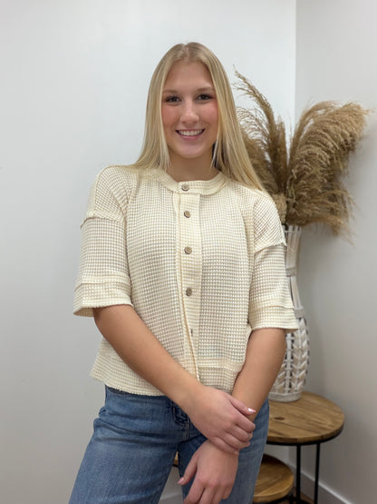 The Eleanor Waffle Knit Short Sleeve Cardigan