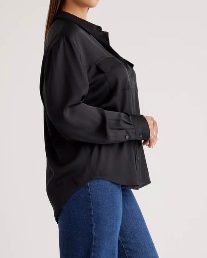 The Valorie Curvy Silky Button Up Top ￼