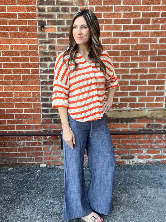 The Aurelia Crochet Knit Striped Shirt