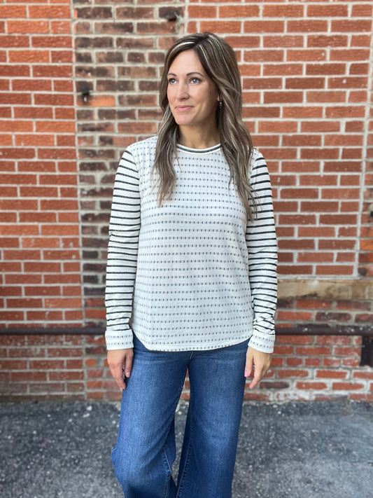The Huxley Long Sleeve Ivory and Green Top