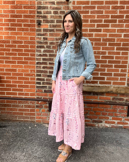 The Gretchen Pink Floral Textured Skirt