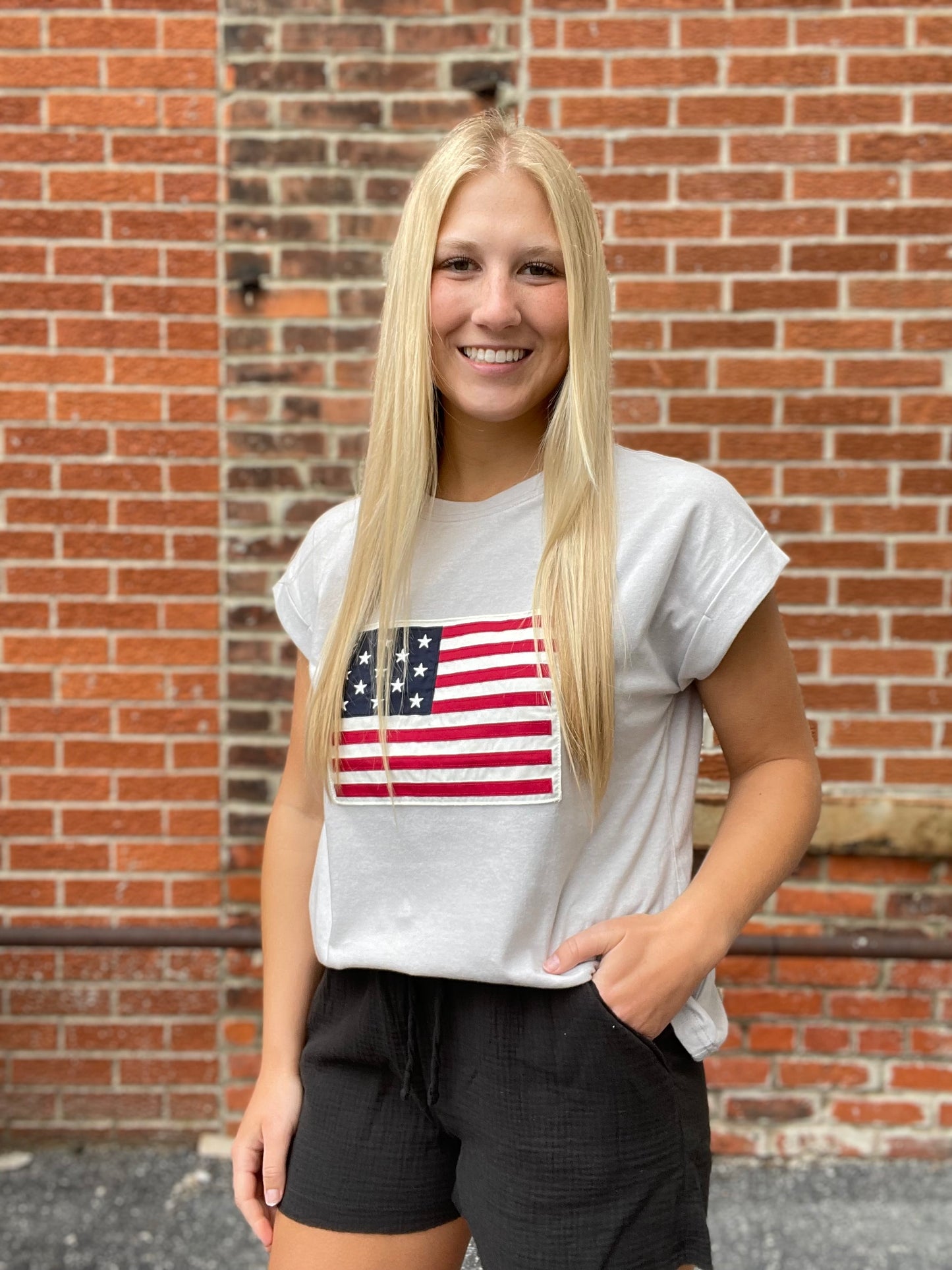 The Liberty Patchwork Short Sleeve Flag Top