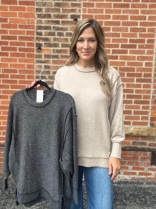 Brushed Melange Hacci Oversized Long Sleeve Top