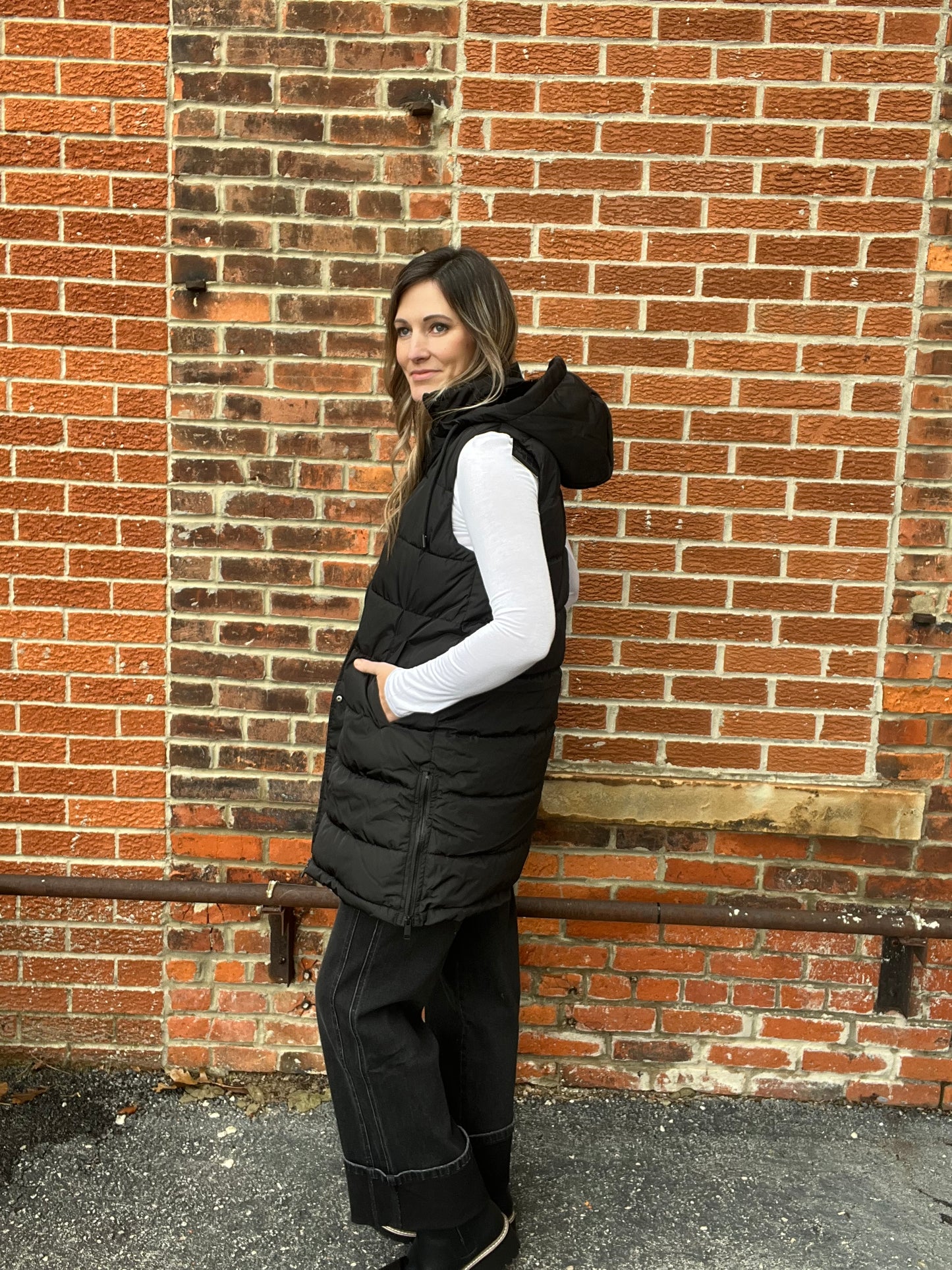 The Aira Black Long Puffer Vest