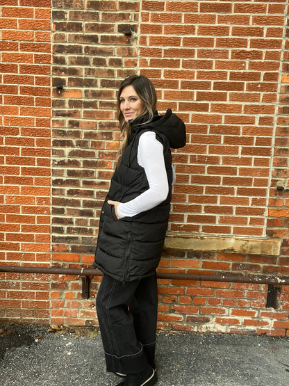The Aira Black Long Puffer Vest