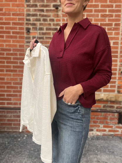 The Emryn Long Sleeve Textured Knit Polo