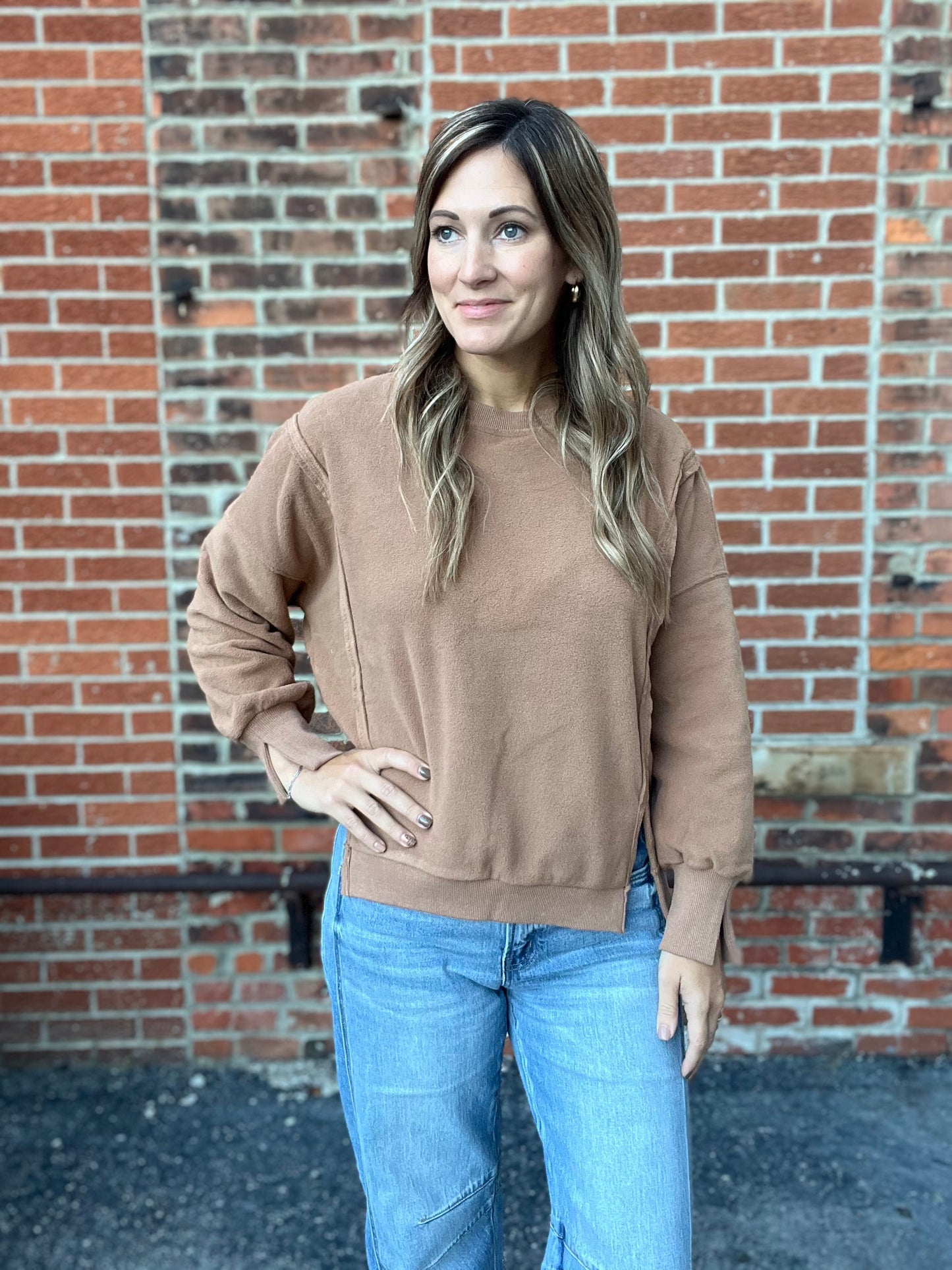 The Odette Taupe Fleece Pullover