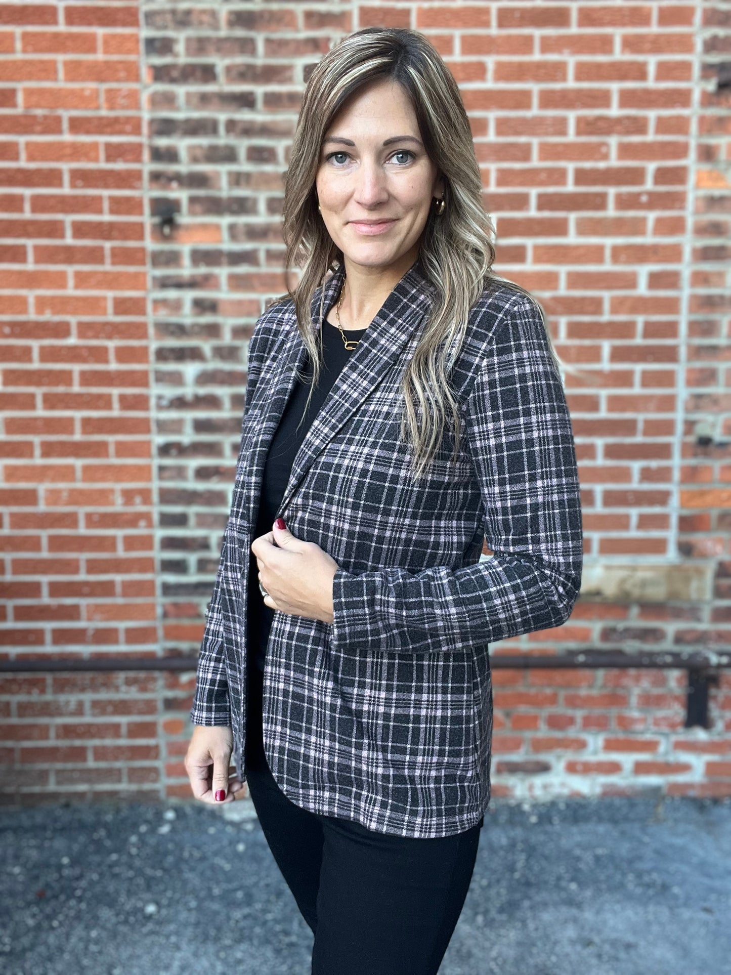 The Anya Plaid Blazer With Front Button