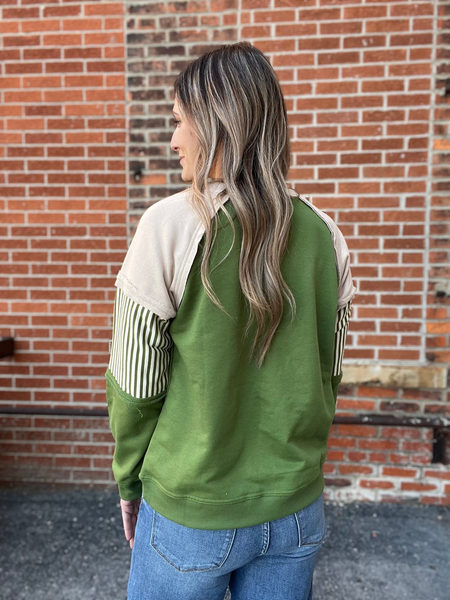 The Blaine Green and Taupe Knit top