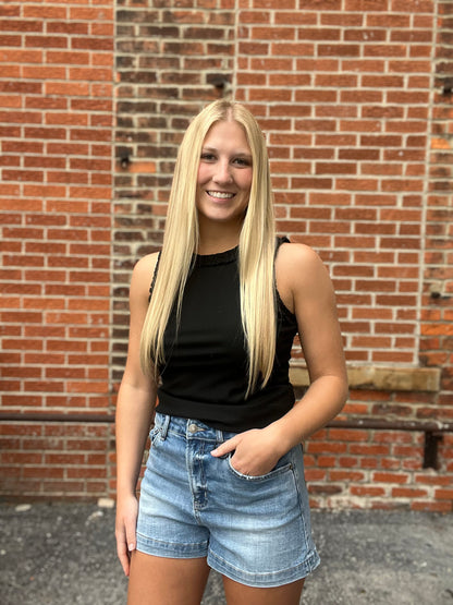 The Elara Black Ribbed Tank