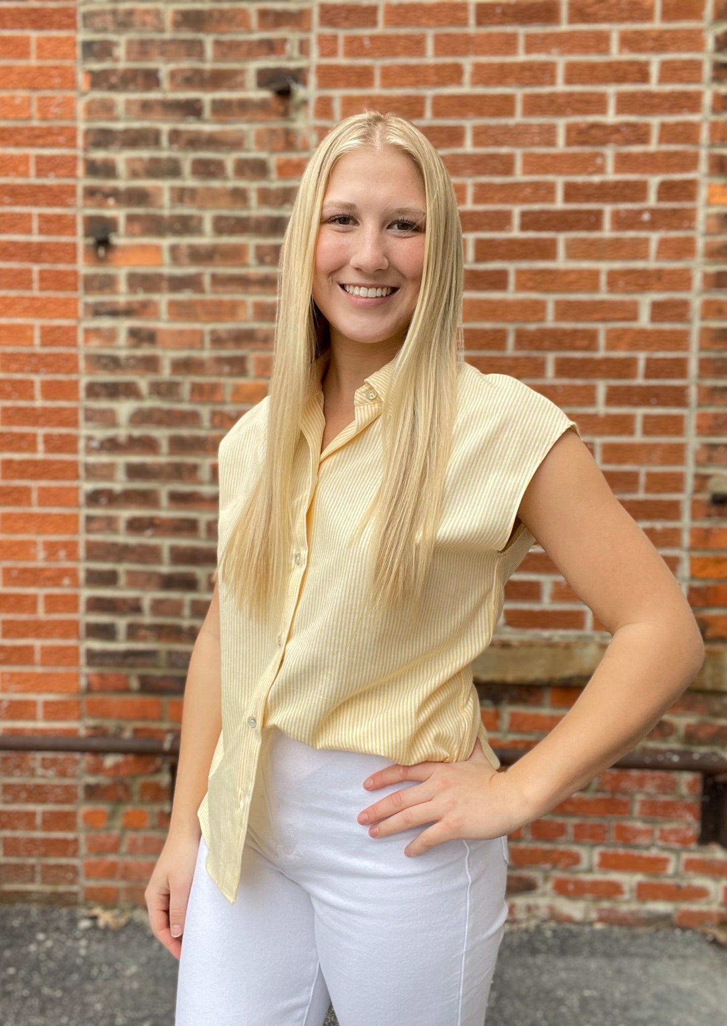 The Harriet Daisy Yellow Striped Button Down