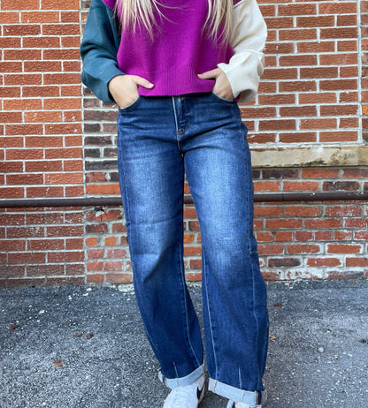 The Foster Dark Wash Barrel Jeans