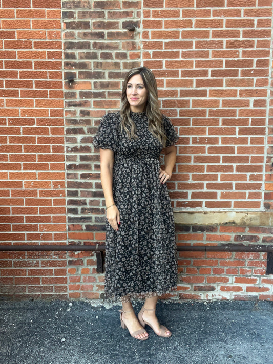 The Vivia Floral Smocked Sleeve Midi Dress