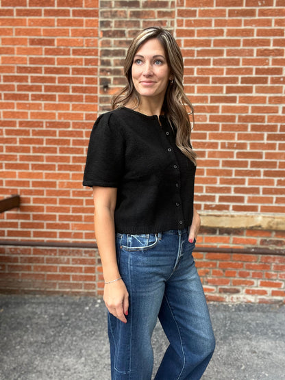 The Leslie Short Sleeve Puff Sweater Cardigan