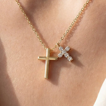 Gold Dipped and Cz Cross Charm Necklace