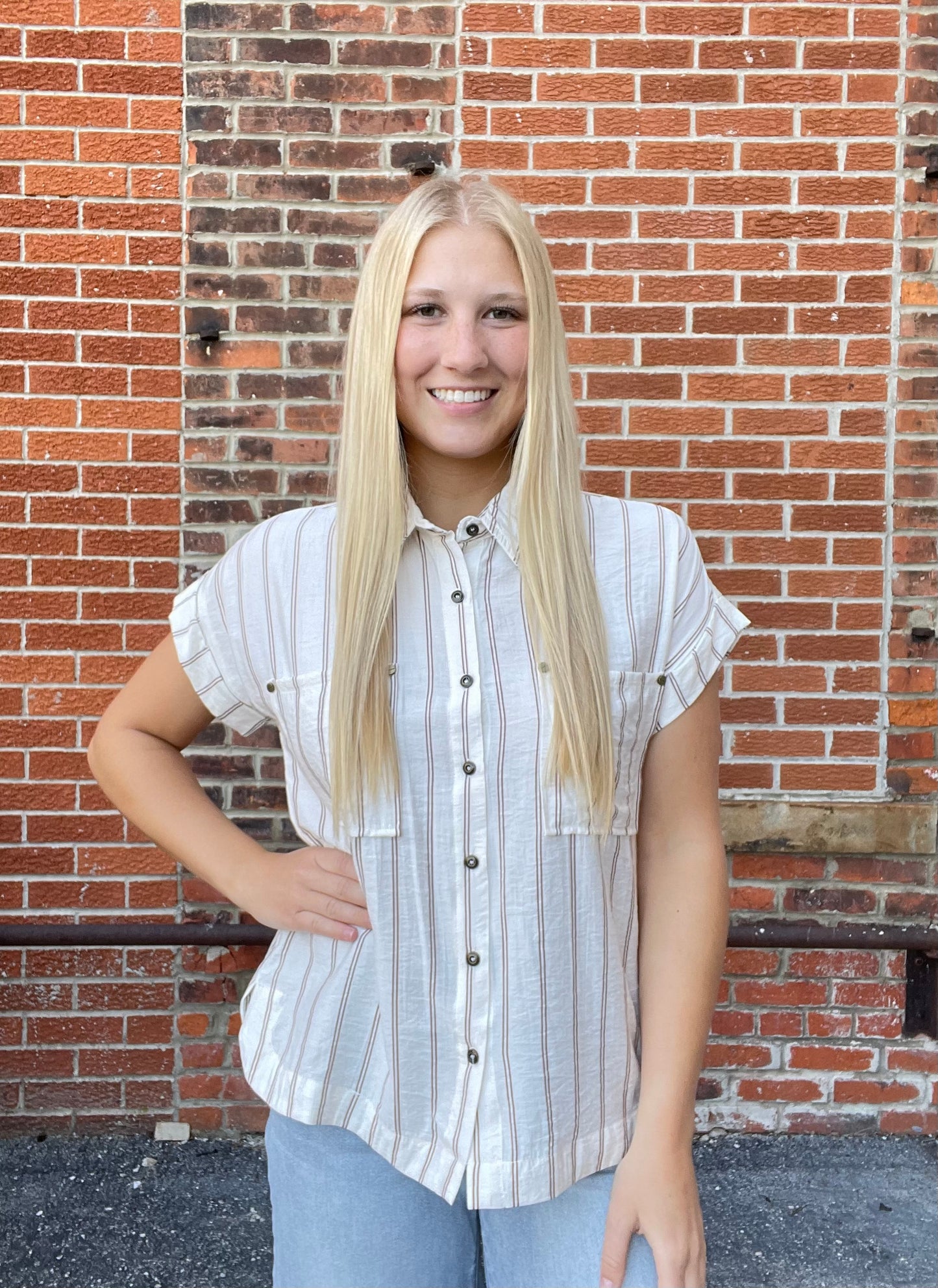 The Hailan Striped Snap Button Top