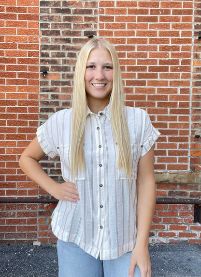 The Hailan Striped Snap Button Top