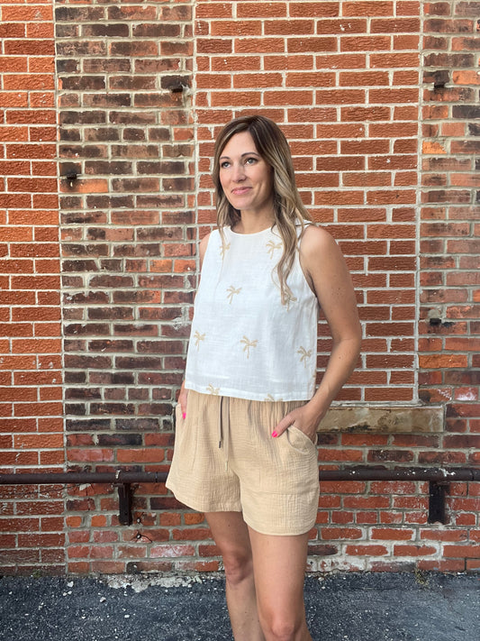 The Linen Embroidered Palm Tree Tank Top
