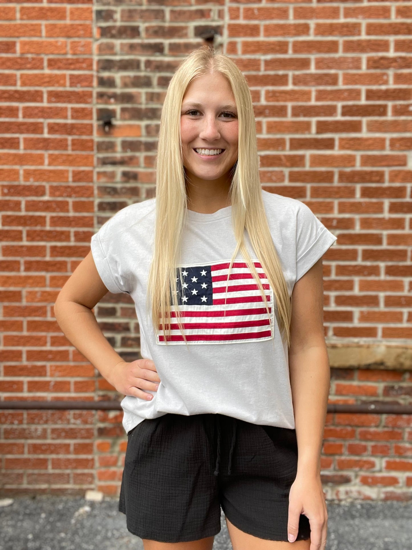 The Liberty Patchwork Short Sleeve Flag Top