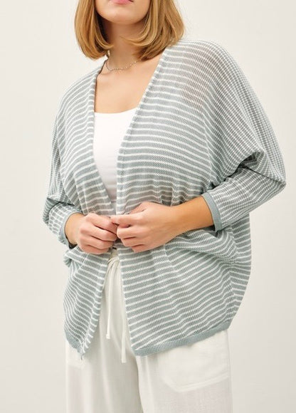 The Haleigh Curvy Striped Open Cardigan