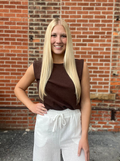 The Calyra Chocolate Bubble Hem Sleeveless Top